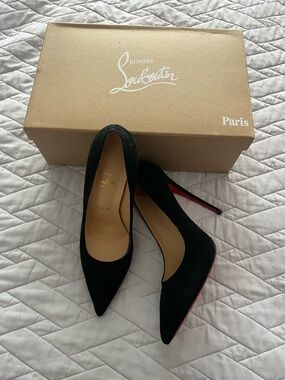 Louboutin Black Suede Pointed Stiletto Pumps